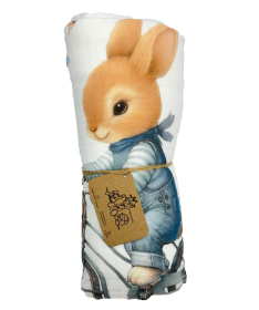 Deksi muslin prekrivač za bebe četvoroslojni Zeka na bicikli 120x120 cm - Plavi