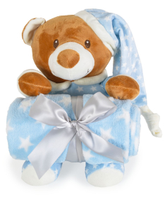 Cangaroo ćebence za bebe sa plišanom igračkom 75x90cm Addie Bear Blue