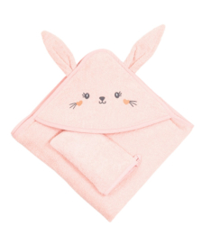 Bebekevi peškir sa kapuljačom i rukavicom 75x75cm Zeka svetlo Roze