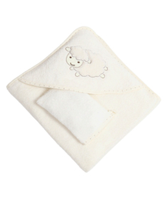 Bebekevi peškir sa kapuljačom i rukavicom 75x75cm Ovčica Bela