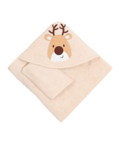 Bebekevi peškir sa kapuljačom i rukavicom 75x75cm Jelen Bež