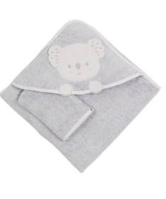 Bebekevi peškir sa kapuljačom i rukavicom 75x75cm Koala Siva