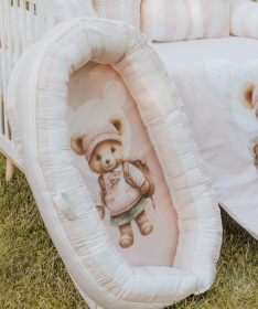 Textil multifunkcionalno gnezdo za bebe Teddy roze
