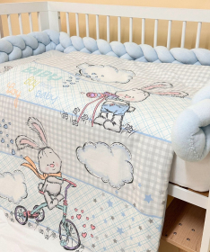 Textil komplet posteljina za krevetac za bebe Plavi Zeka - 120x60 cm