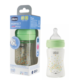 Chicco staklena flašica za bebe od rođenja Perfect Easy 150ml spori protok