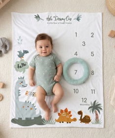 Textil Podloga uspomena za bebu 75x100cm Dino družina