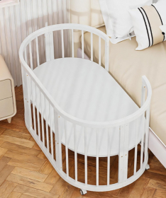 BBO Bloom okrugli drveni krevetac za bebe 4u1 sa pripadajućim dušecima