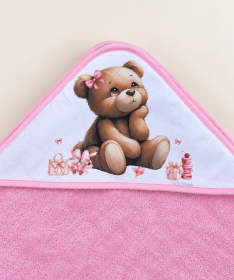 Deksi peškir za bebe sa kapuljačom 100x100cm Meda Roze