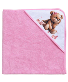 Deksi peškir za bebe sa kapuljačom 100x100cm Meda Roze