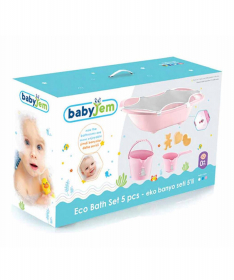 BabyJem Set za Kupanje Bebe (kadica podloga sundjer bokal kofica) - Roze