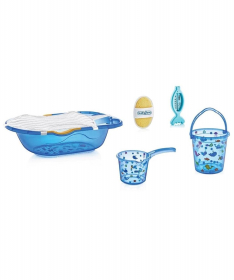 BabyJem Set za Kupanje Bebe (kadica podloga termometar sundjer bokal kofica) - Plava