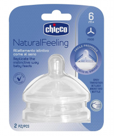 Chicco NaturalFeeling cucla za flašice silikon brzi protok 6 meseci + 2 komada