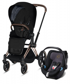 Cybex Priam kolica za bebe + Auto sedište Aton 5 - Deep Black&RoseGold