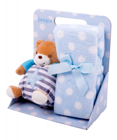 Jungle Plavo ćebe za bebe sa plišanom igračkom Meda - STC172447/B
