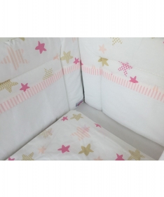 Textil komplet posteljina za krevetac za bebe Zvezdice - roza