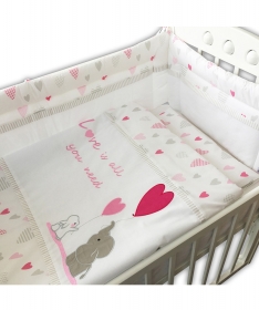 Textil komplet posteljina za krevetac za bebe Slon i zeka - roza