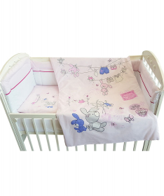 Textil komplet posteljina za krevetac za bebe Zeka roza