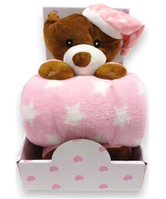 BBO ćebe sa igračkom za bebe Sleeping Bear Pink