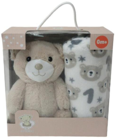 BBO plišani set za bebe igračka i ćebe Beige Bear
