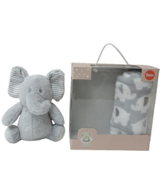 BBO plišani set za bebe igračka i ćebe Grey Elephant