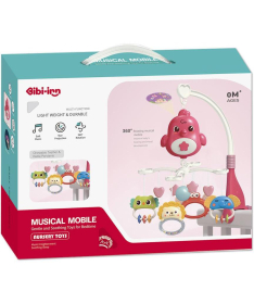 Bibi-irn Muzička vrteška projektor za krevetac Životinje roze