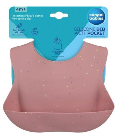 Canpol Babies silikonska portikla za bebe sa džepom Dots 51/029 pink