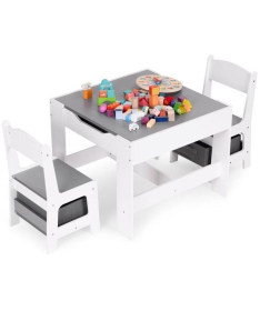 ECOTOYS dečiji set sto i 2 stolice sa tablom za pisanje White