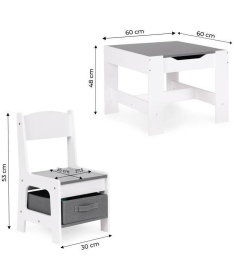 ECOTOYS dečiji set sto i 2 stolice sa tablom za pisanje White