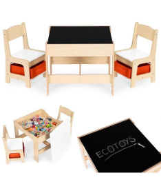 ECOTOYS dečiji set sto i 2 stolice sa tablom za pisanje Wood
