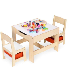 ECOTOYS dečiji set sto i 2 stolice sa tablom za pisanje Wood