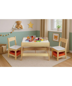 ECOTOYS dečiji set sto i 2 stolice sa tablom za pisanje Wood