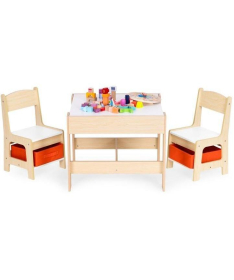 ECOTOYS dečiji set sto i 2 stolice sa tablom za pisanje Wood