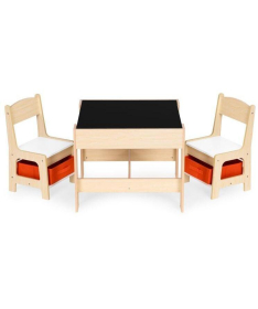 ECOTOYS dečiji set sto i 2 stolice sa tablom za pisanje Wood