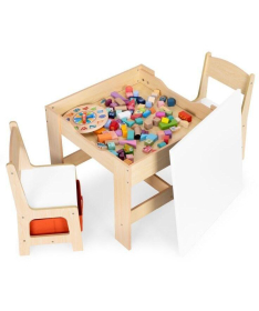 ECOTOYS dečiji set sto i 2 stolice sa tablom za pisanje Wood
