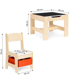 ECOTOYS dečiji set sto i 2 stolice sa tablom za pisanje Wood