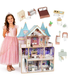 ECOTOYS drvena četvorospratna kućica za lutke bella castle sa 15 komada nameštaja EF8306