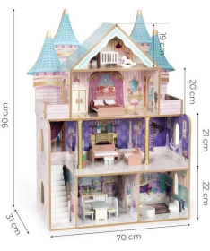 ECOTOYS drvena četvorospratna kućica za lutke bella castle sa 15 komada nameštaja EF8306