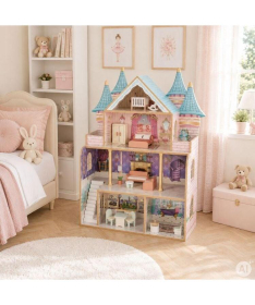 ECOTOYS drvena četvorospratna kućica za lutke bella castle sa 15 komada nameštaja EF8306