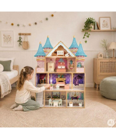 ECOTOYS drvena četvorospratna kućica za lutke bella castle sa 15 komada nameštaja EF8306