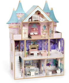 ECOTOYS drvena četvorospratna kućica za lutke bella castle sa 15 komada nameštaja EF8306