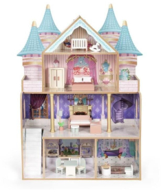 ECOTOYS drvena četvorospratna kućica za lutke bella castle sa 15 komada nameštaja EF8306