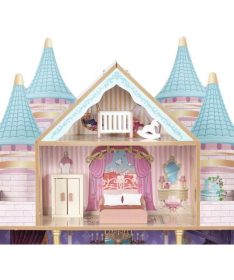 ECOTOYS drvena četvorospratna kućica za lutke bella castle sa 15 komada nameštaja EF8306