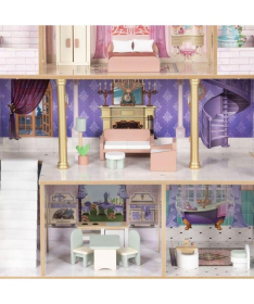 ECOTOYS drvena četvorospratna kućica za lutke bella castle sa 15 komada nameštaja EF8306