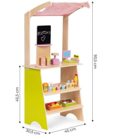 ECOTOYS drvena dečija pijaca sa vagom, POS terminalom i dodacima - 20 delova HM328234