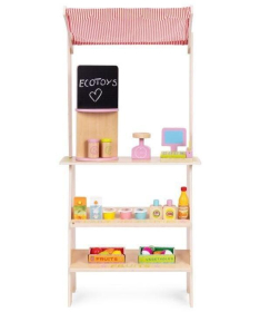 ECOTOYS drvena dečija pijaca sa vagom, POS terminalom i dodacima - 20 delova HM328234