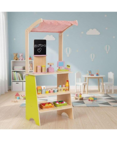 ECOTOYS drvena dečija pijaca sa vagom, POS terminalom i dodacima - 20 delova HM328234