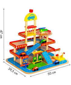 ECOTOYS drvena garaža, veliki parking sa liftom + automobili - HM013290