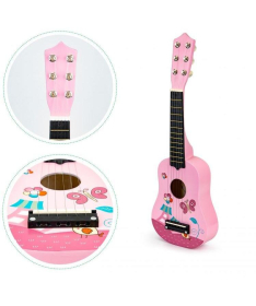 ECOTOYS drvena gitara za decu sa metalnim žicama Pink - FO18P