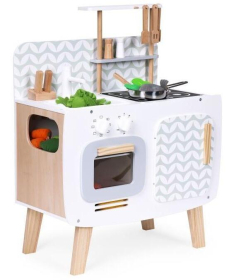 ECOTOYS drvena kuhinja za decu retro sa rernom, šporetom, sudoperom i priborom ecotoys - W10C863