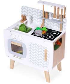 ECOTOYS drvena kuhinja za decu retro sa rernom, šporetom, sudoperom i priborom ecotoys - W10C863